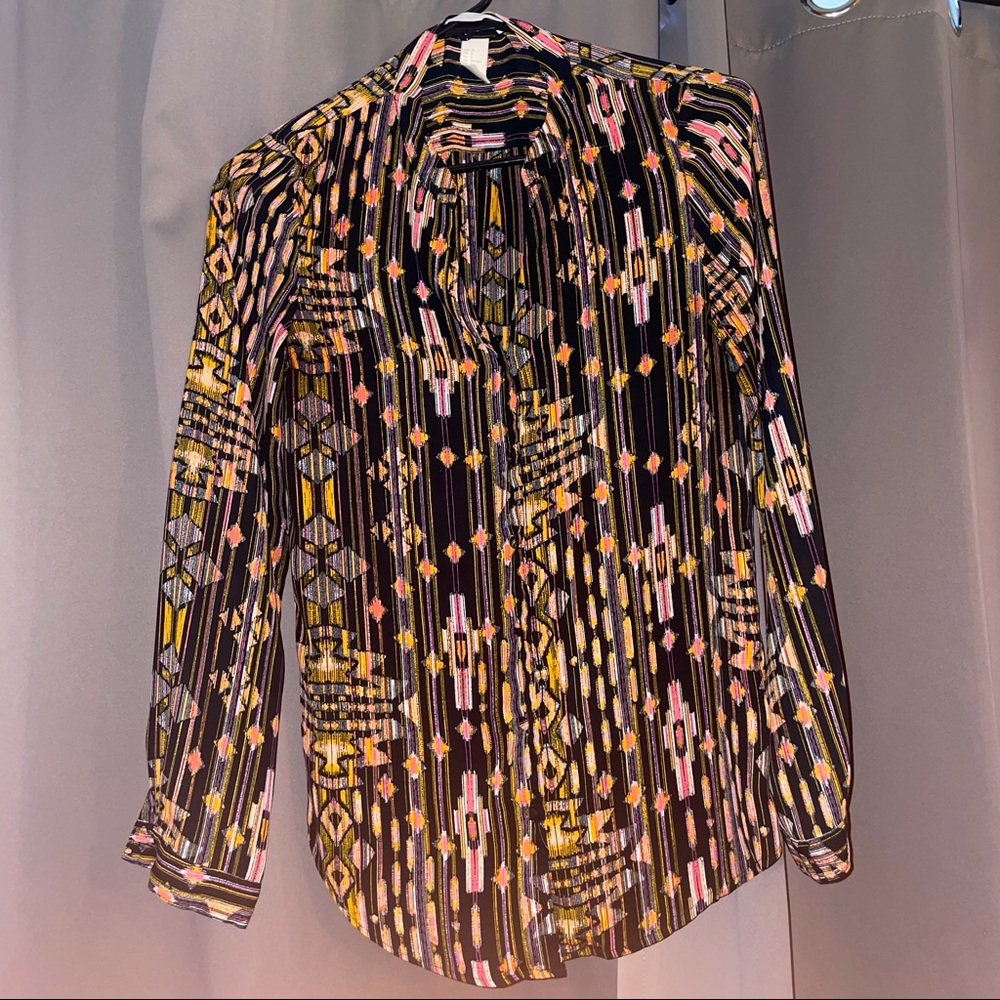 Multi-Color Printed Long-Sleeve Blouse